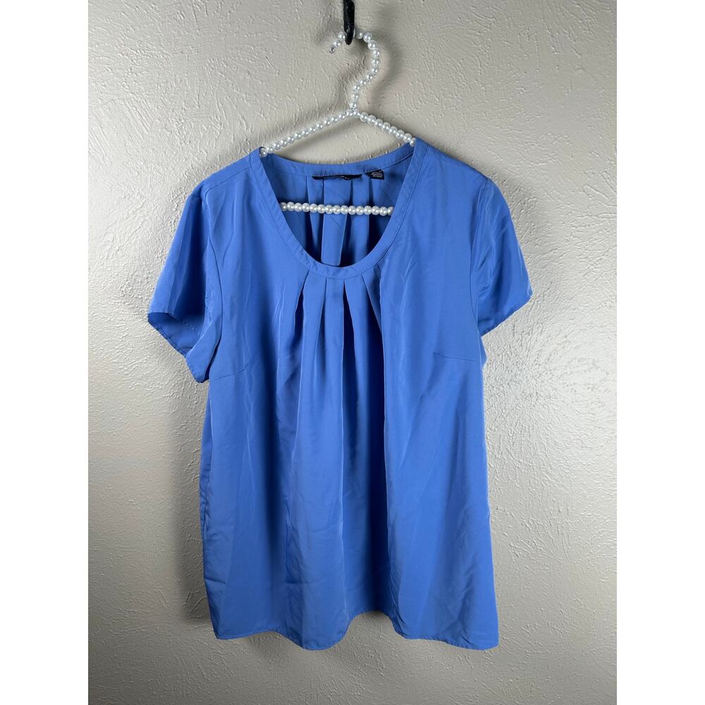 Lands End Womens Size 16 Blouse Casual Classic Short Sleeve Lightweight Blue Top